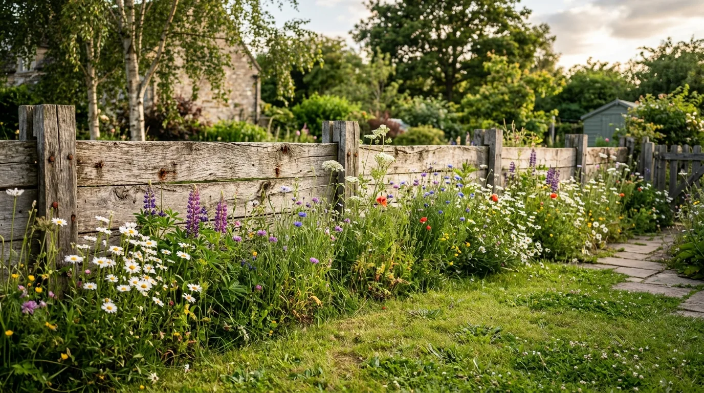 Rustic Wooden Fence with Wildflowers